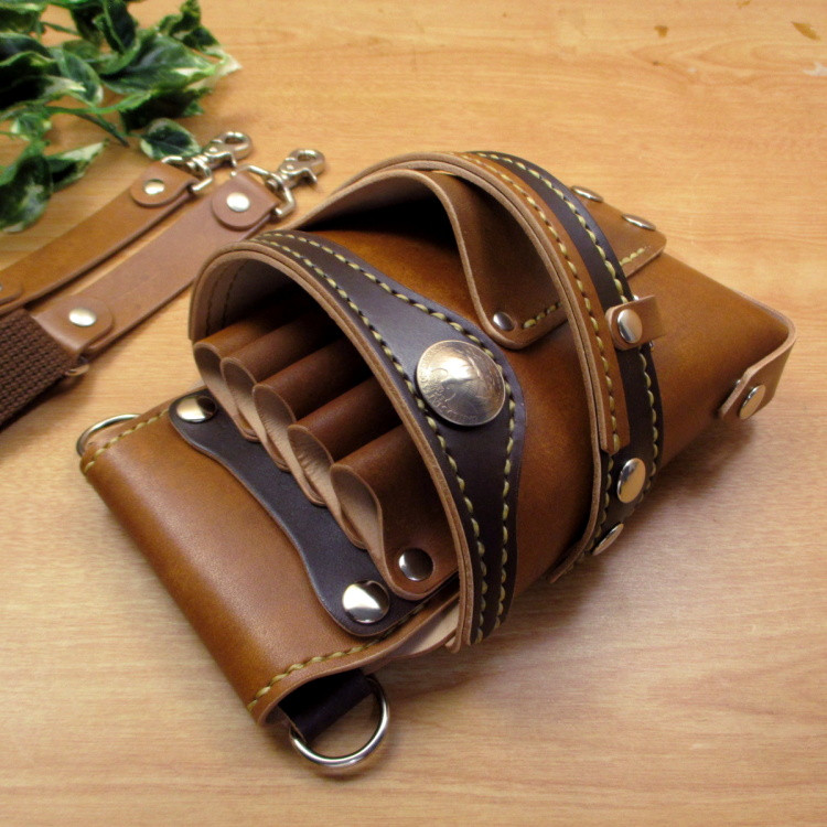 本革　５丁差し シザーケース (手染めキャメル×ナチュラル)　SCA-82/NCA