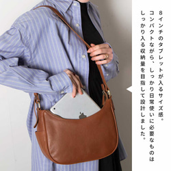 女士真皮兩用肩背包/手提包，新月形，粉米色，HAB041-MO 第5張的照片