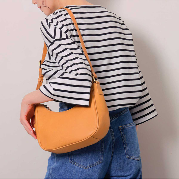 女士真皮兩用肩背包/手提包，新月形，粉米色，HAB041-MO 第18張的照片