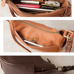 女士真皮兩用肩背包/手提包，新月形，粉米色，HAB041-MO 第14張的照片