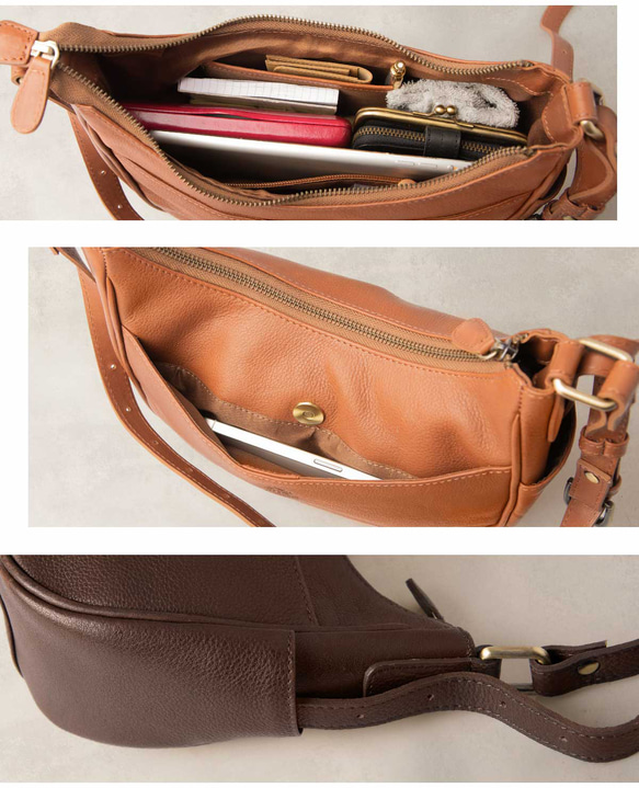 女士真皮兩用肩背包/手提包，新月形，粉米色，HAB041-MO 第14張的照片