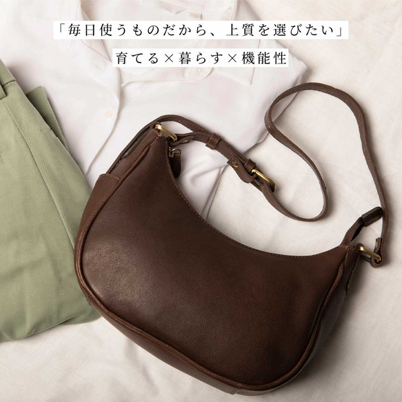 女士真皮兩用肩背包/手提包，新月形，粉米色，HAB041-MO 第3張的照片