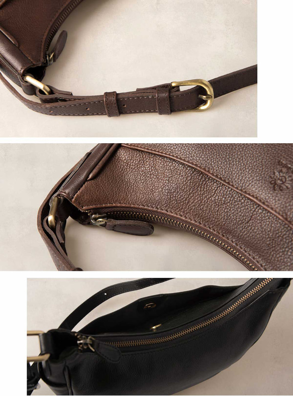 女士真皮兩用肩背包/手提包，新月形，粉米色，HAB041-MO 第13張的照片