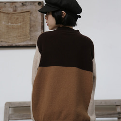 上品で雰囲気を醸し出す配色セーター　前後２wayセーター　ウールセーター ハイネック ニット　251006-1 8枚目の画像