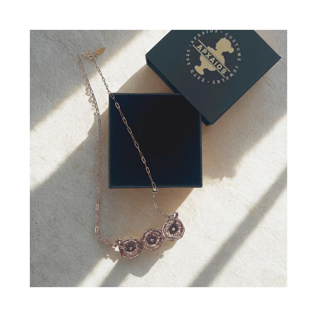 サファイアとピンクゴールドオクタゴンパーツのネックレス