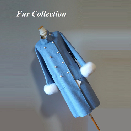 好印象を演出☆ホワイトフォックスファー付コート ウェッジウッド