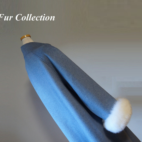 好印象を演出☆ホワイトフォックスファー付コート ウェッジウッド