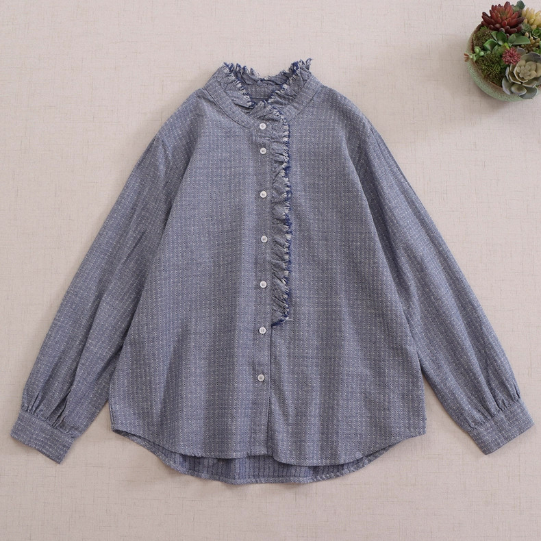 【コットン長袖シャツ♡オリジナルデザイン】コットン│森ガール│ナチュラルな生地│非対称│ギャザー│T-101LB