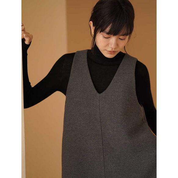 【倉庫整理SALE】★特別価格6000円送料込み★ウール混紡地厚ノースリーブワンピース　グレー　S-L#617-M 3枚目の画像