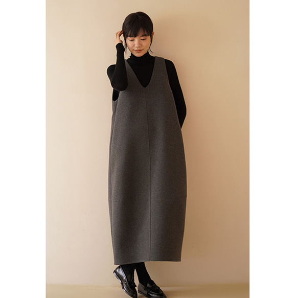 【倉庫整理SALE】★特別価格6000円送料込み★ウール混紡地厚ノースリーブワンピース　グレー　S-L#617-M 8枚目の画像
