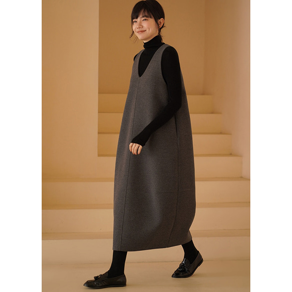 【倉庫整理SALE】★特別価格6000円送料込み★ウール混紡地厚ノースリーブワンピース　グレー　S-L#617-M 9枚目の画像