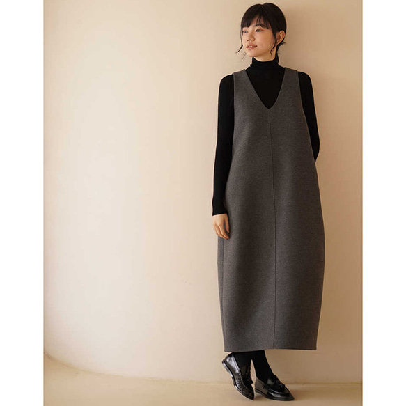 【倉庫整理SALE】★特別価格6000円送料込み★ウール混紡地厚ノースリーブワンピース　グレー　S-L#617-M 1枚目の画像