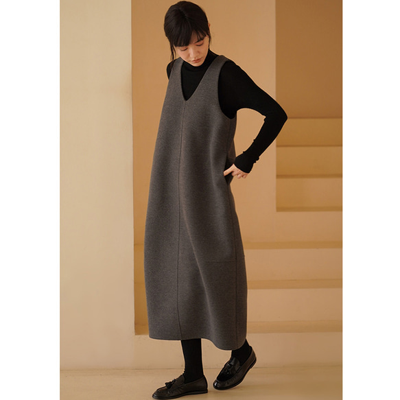 【倉庫整理SALE】★特別価格6000円送料込み★ウール混紡地厚ノースリーブワンピース　グレー　S-L#617-M 6枚目の画像