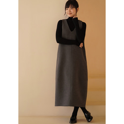 【倉庫整理SALE】★特別価格6000円送料込み★ウール混紡地厚ノースリーブワンピース　グレー　S-L#617-M 7枚目の画像