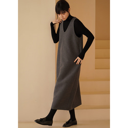 【倉庫整理SALE】★特別価格6000円送料込み★ウール混紡地厚ノースリーブワンピース　グレー　S-L#617-M 12枚目の画像