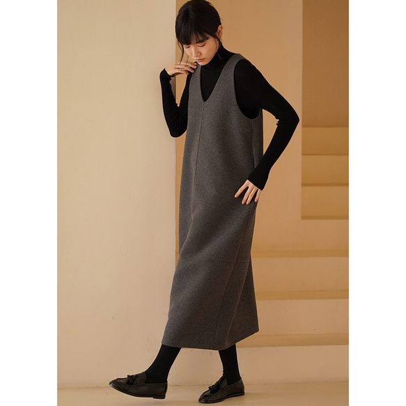 【倉庫整理SALE】★特別価格6000円送料込み★ウール混紡地厚ノースリーブワンピース　グレー　S-L#617-M 12枚目の画像