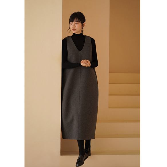 【倉庫整理SALE】★特別価格6000円送料込み★ウール混紡地厚ノースリーブワンピース　グレー　S-L#617-M 11枚目の画像