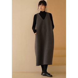【倉庫整理SALE】★特別価格6000円送料込み★ウール混紡地厚ノースリーブワンピース　グレー　S-L#617-M 5枚目の画像