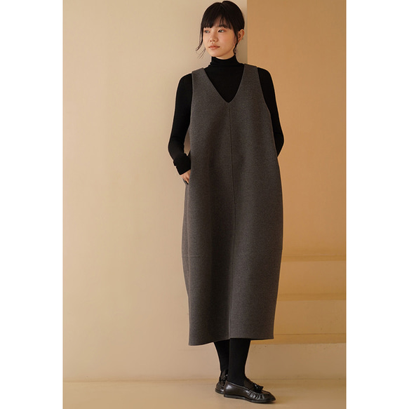 【倉庫整理SALE】★特別価格6000円送料込み★ウール混紡地厚ノースリーブワンピース　グレー　S-L#617-M 5枚目の画像