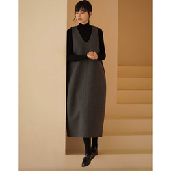 【倉庫整理SALE】★特別価格6000円送料込み★ウール混紡地厚ノースリーブワンピース　グレー　S-L#617-M 2枚目の画像