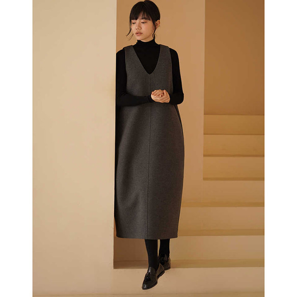 【倉庫整理SALE】★特別価格6000円送料込み★ウール混紡地厚ノースリーブワンピース　グレー　S-L#617-M 2枚目の画像