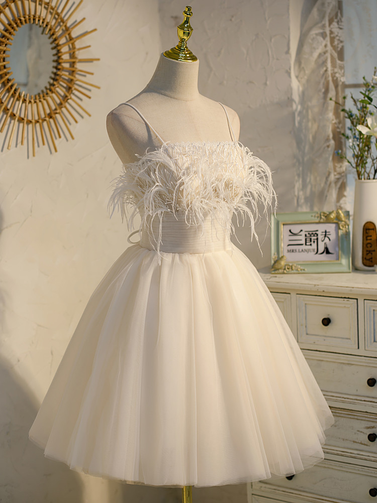 シャンパン色 オフショルダー ショート丈 プリンセス 可愛い パーティードレス 二次会 ウェディングドレス LJ-522