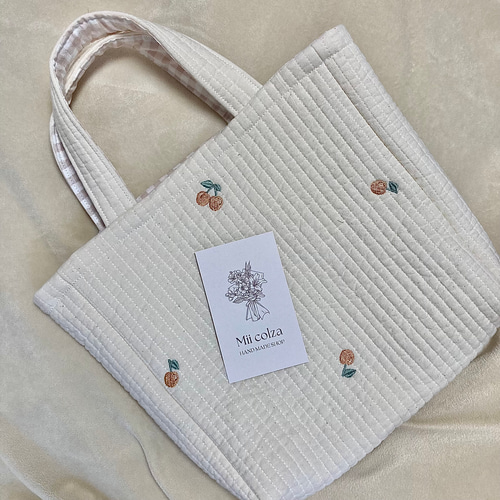 ハンドメイド ヌビバッグ チェリー さくらんぼ ホワイト トートバッグ