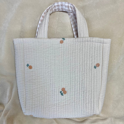 ハンドメイド ヌビバッグ チェリー さくらんぼ ホワイト トートバッグ