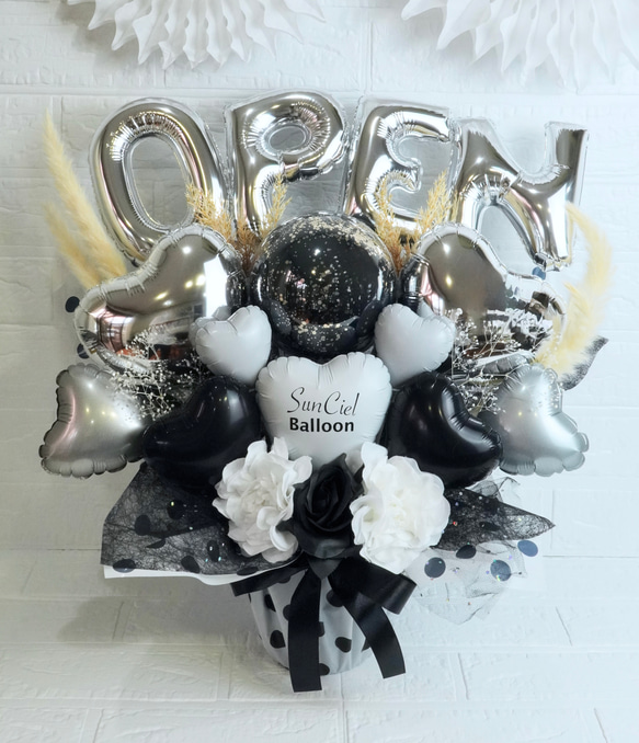 OPEN 開店祝い（モノトーン）バルーンギフト 発表会 結婚式 誕生日
