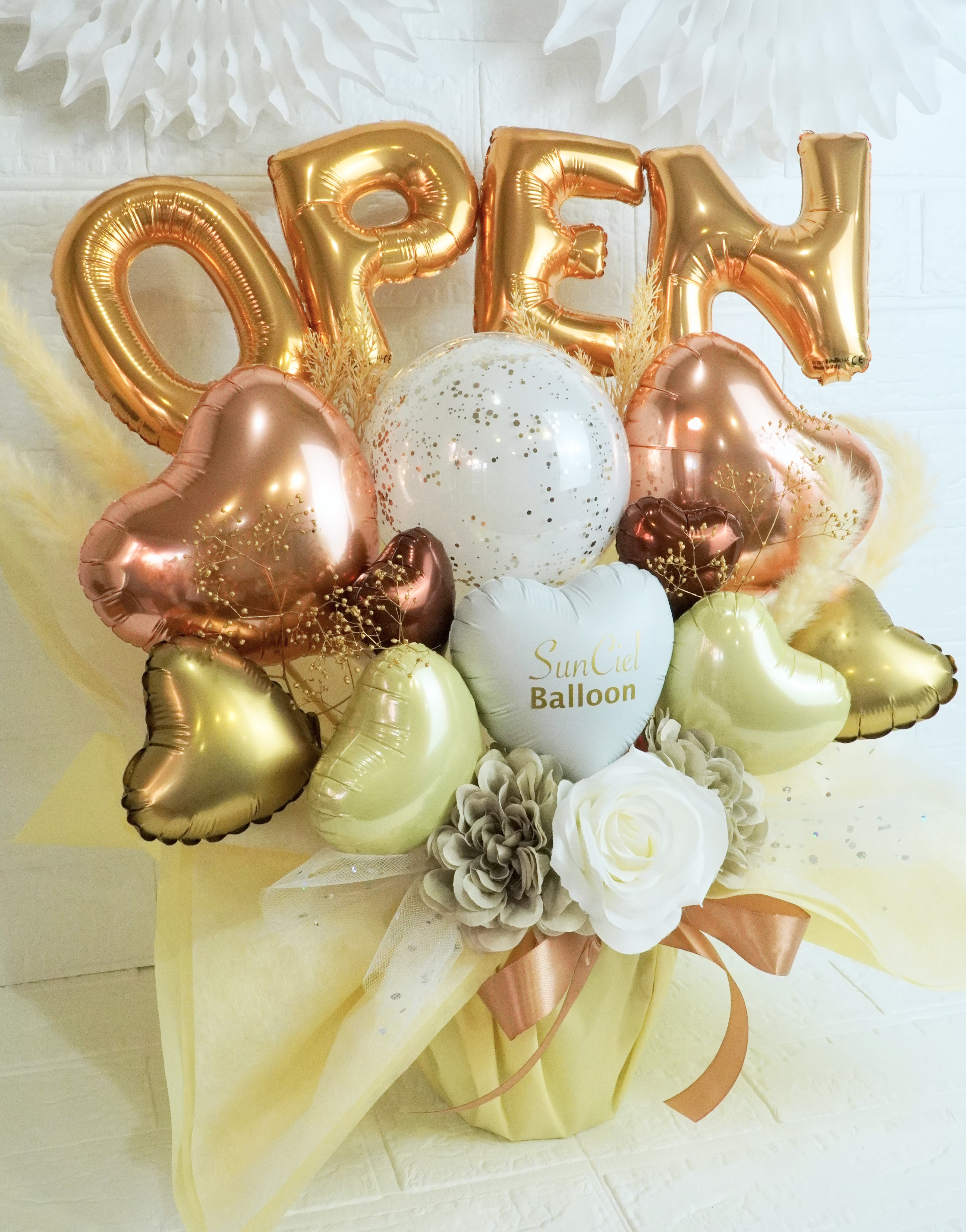 OPEN 開店祝い（ナチュラル）バルーンギフト　発表会　結婚式　誕生日　周年　卒業　成人式　お見舞い　プチギフト