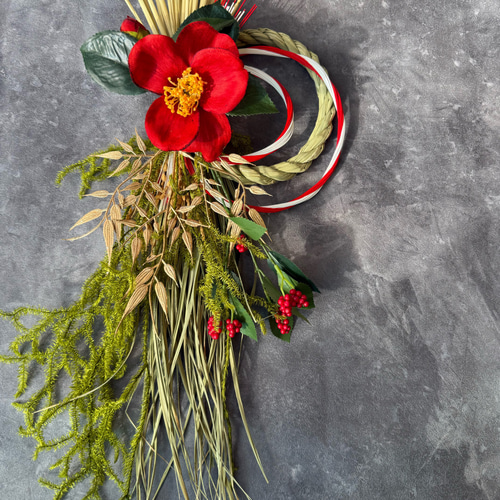 椿、ヒカゲノカズラ高級お正月飾り しめ縄 しめ縄・しめ飾り plum 通販