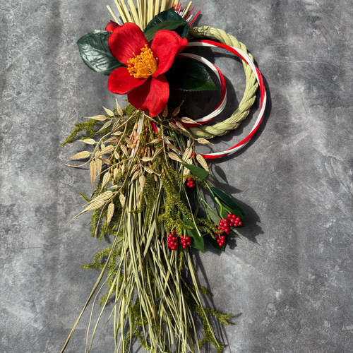 椿、ヒカゲノカズラ高級お正月飾り しめ縄 しめ縄・しめ飾り plum 通販