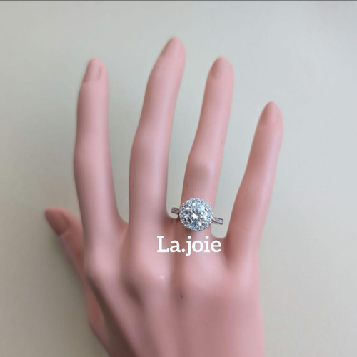最高品質 2ct モアサナイト ラウンド ヘイロー リング 指輪・リング LA