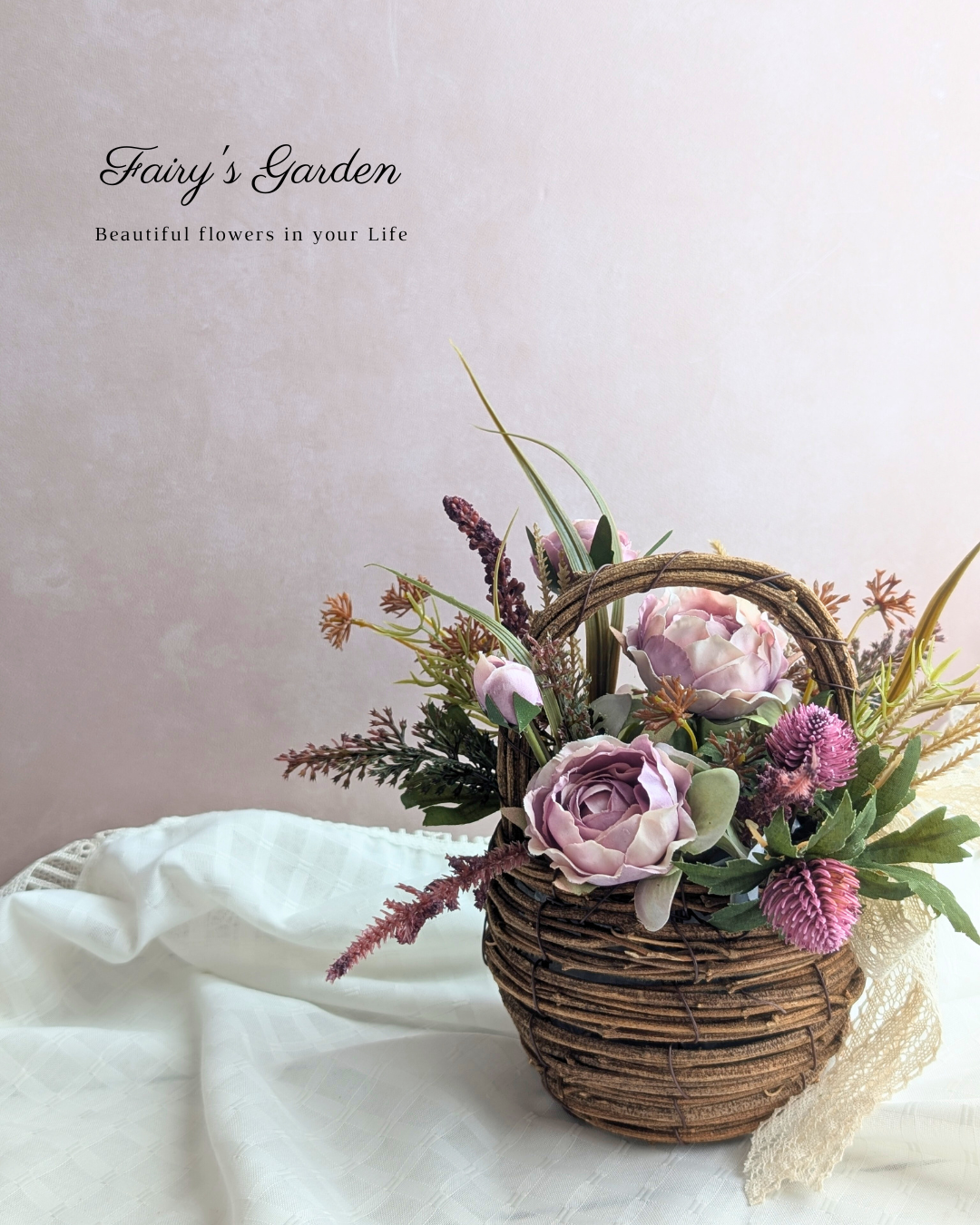 【製作キット】アンティークカラーのバスケットアレンジ　　造花