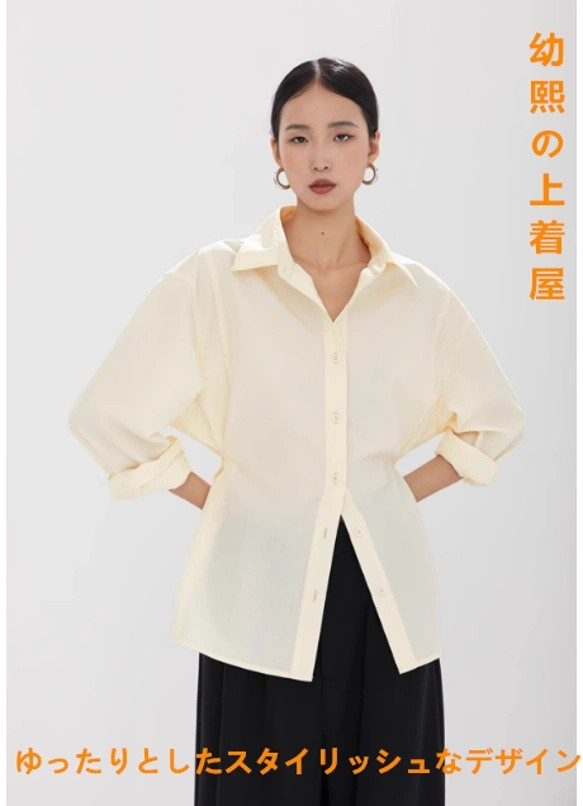 レディーシャツのブラウス。小人数デザイン通勤シャツ新型高級気質長袖ウエスト収納