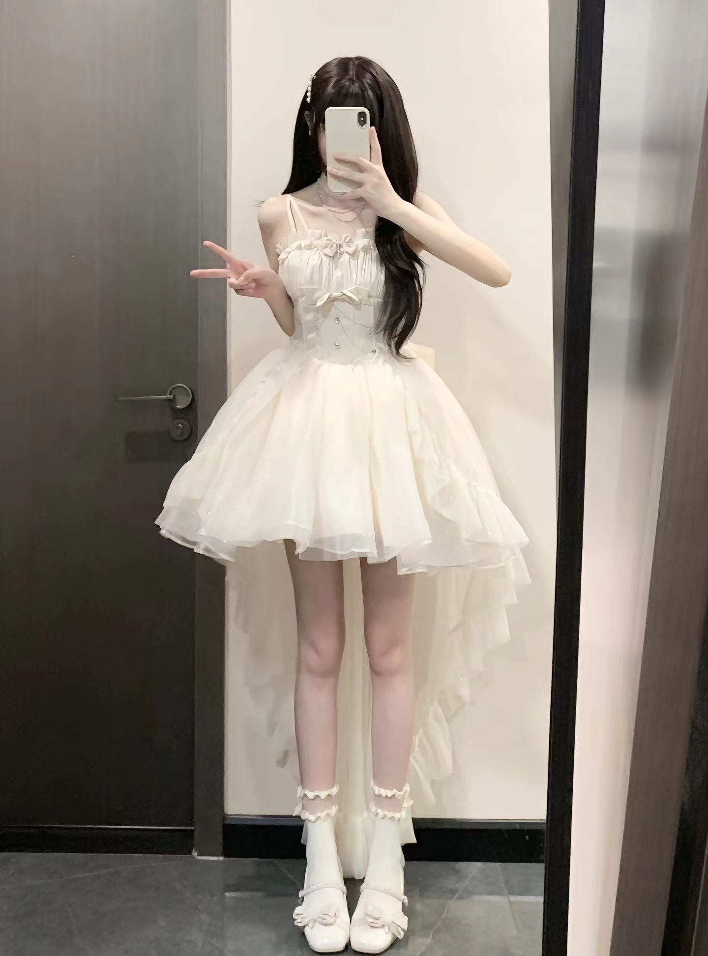 ロリータワンピース  lolitaドレス  洋服  3点セット（ワンピース＋トレーン＋レースネックカラー）少女風