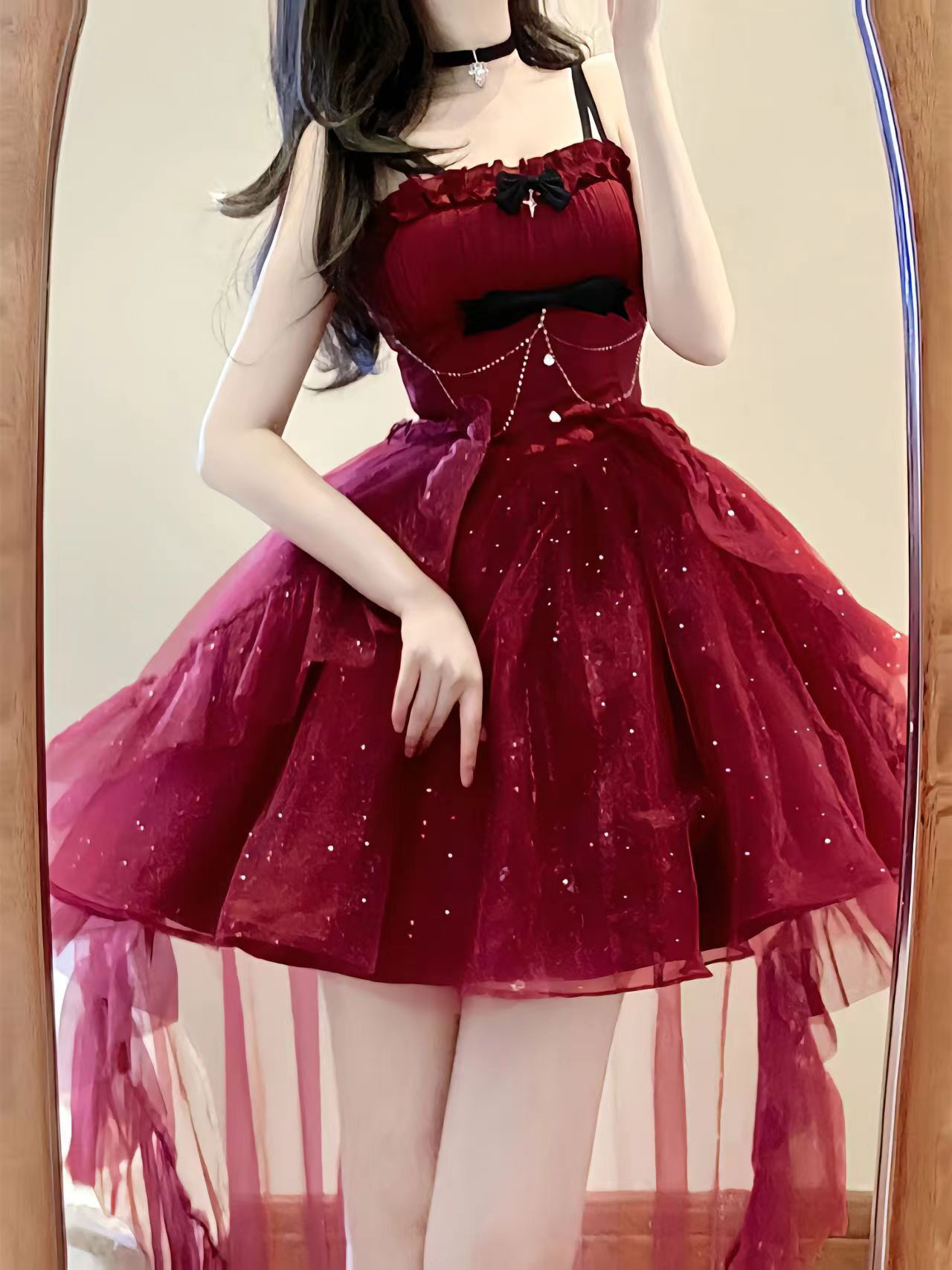 ロリータワンピース  lolitaドレス  洋服  3点セット（ワンピース＋トレーン＋レースネックカラー）少女風
