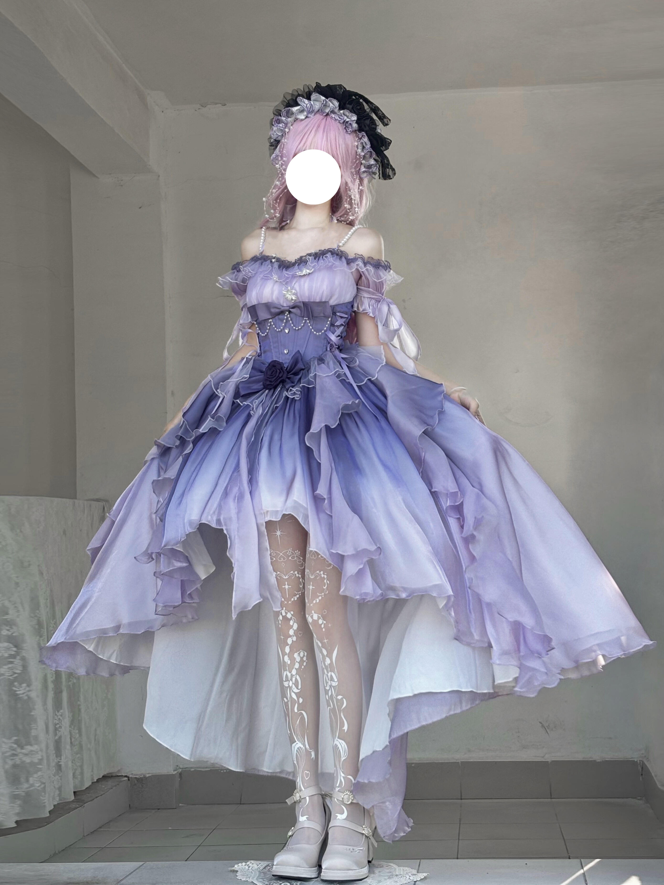 ロリータワンピース  lolitaドレス  洋服   2点セット（ワンピース+トレーン）少女風