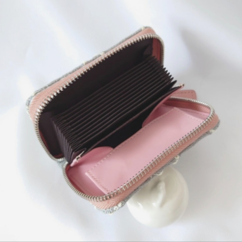 受注製作】刺繍4つ じゃばらミニ財布 グレー×ライトイエロー