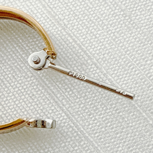 18金+プラチナ【2連コンビフープピアス】刻印入 日本製 ペア ピアス