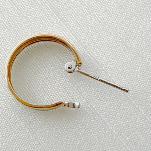 18金+プラチナ【2連コンビフープピアス】刻印入 日本製 ペア ピアス