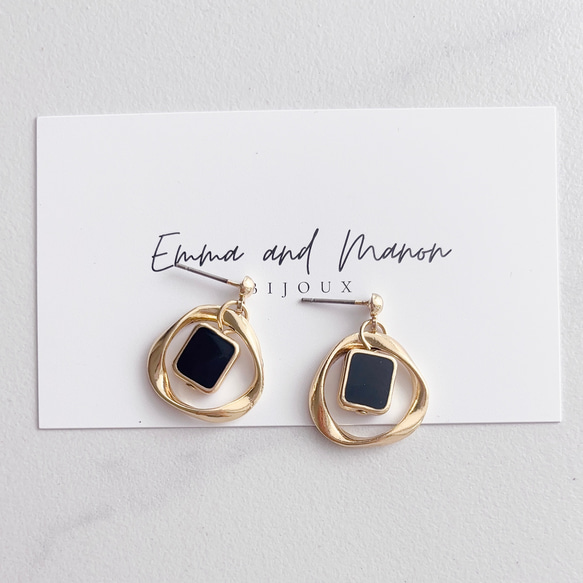 チタンポスト　アレルギー対応　エポビーズ　シンプル　ピアス/イヤリング　ブラック　パーティ　シンプル 8枚目の画像