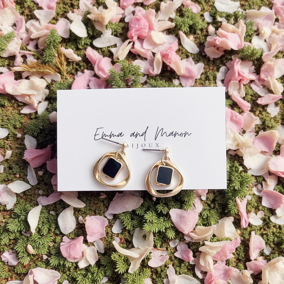 チタンポスト　アレルギー対応　エポビーズ　シンプル　ピアス/イヤリング　ブラック　パーティ　シンプル 5枚目の画像