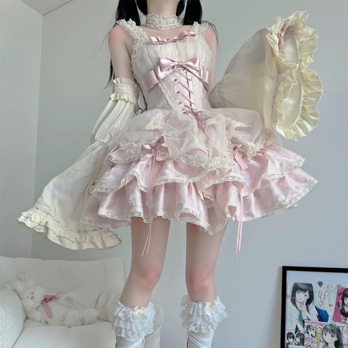 ロリータワンピース lolitaドレス 洋服 3点セット（ワンピース＋アーム