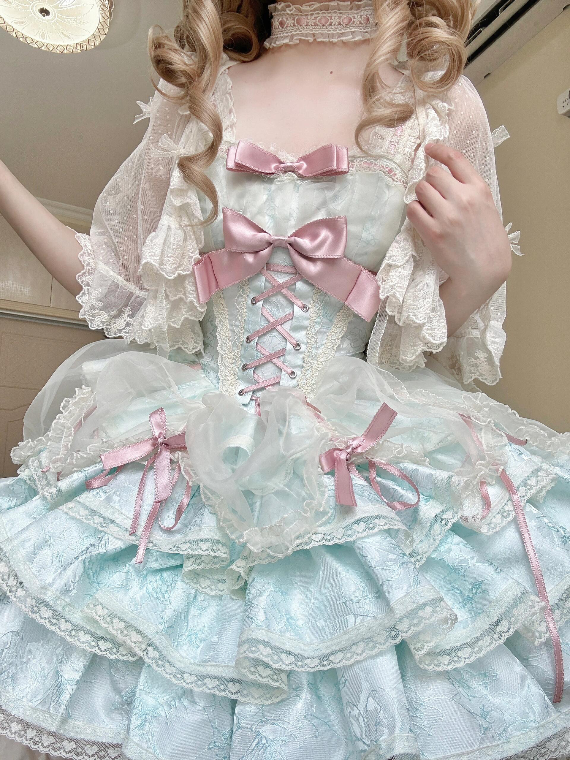 ロリータワンピース  lolitaドレス  洋服  3点セット（ワンピース＋アームカバー＋レースネックカラー）少女風