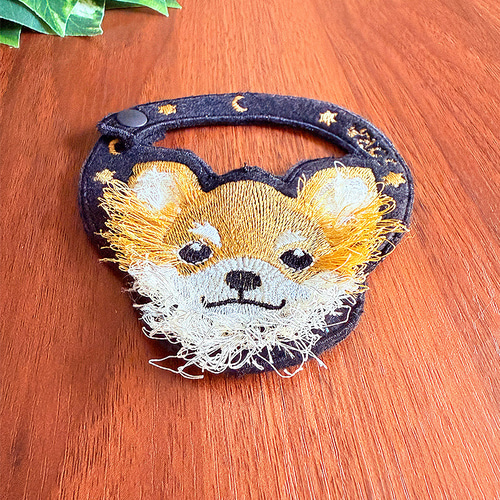 オーダーメイド可】ふわふわ毛のチワワ刺繍のネームタグ☆名札、うちの