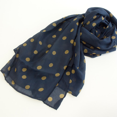 受注制作】ポルカドット柄シフォンショートストール ネイビー ストール
