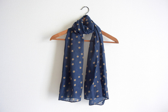 受注制作】ポルカドット柄シフォンショートストール ネイビー ストール