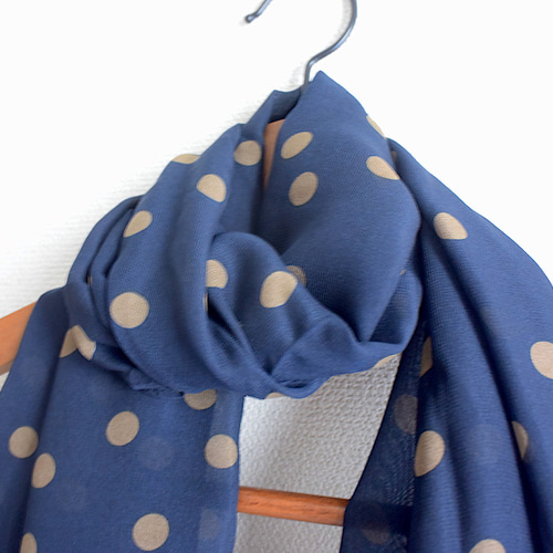 受注制作】ポルカドット柄シフォンショートストール ネイビー ストール