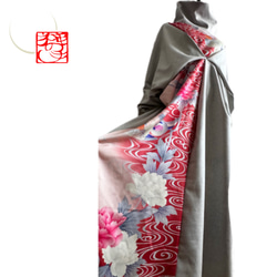 振袖 着物リメイク スッキリ切替ドレス 和柄 ワンピース 赤×椿や